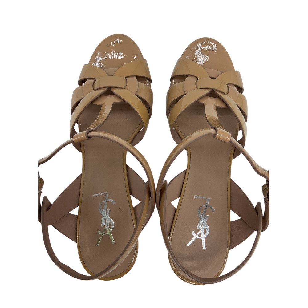 Saint Laurent Patent Beige T Strap Platform Sandals Size 40 EU / US 10 - Picture 6 of 8